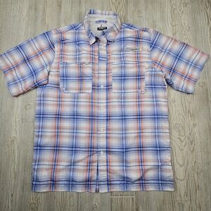 Habit Shirt Mens Medium Blue Red Plaid UPF 40 Fishing Outdoors Pockets D Ring
